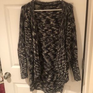 Cozy speckled grey cardigan.